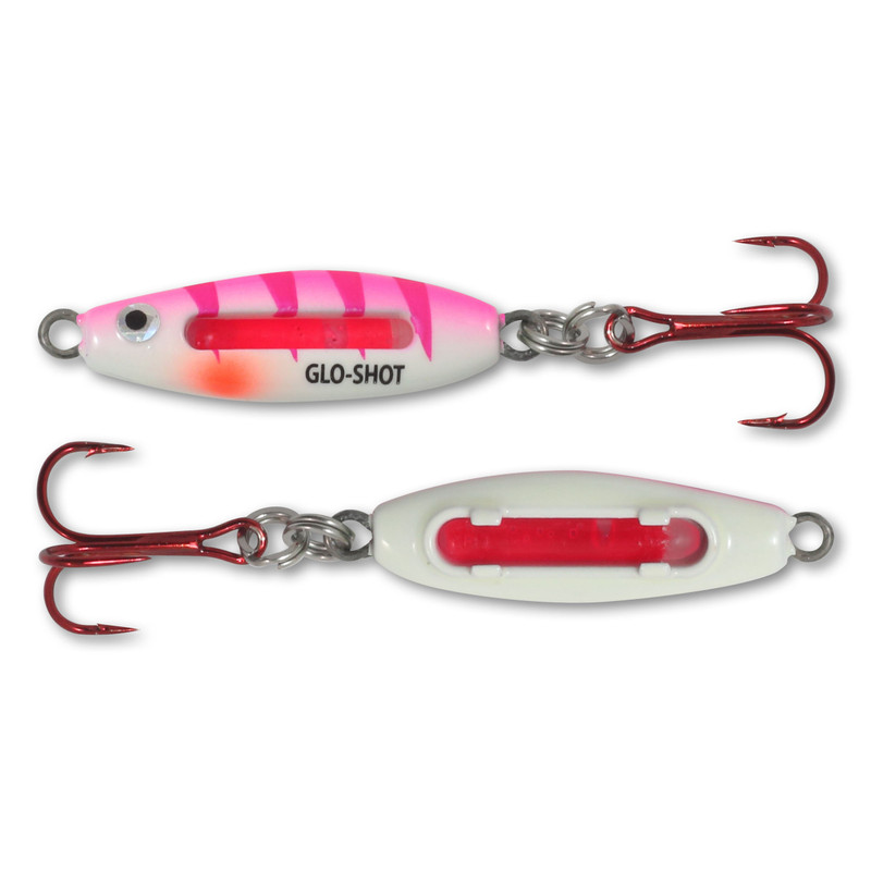 12 NEW SUPER GLOW SPOONS pink JIGS ICE FISHING CRAPPIE for rod red hooks K  & E