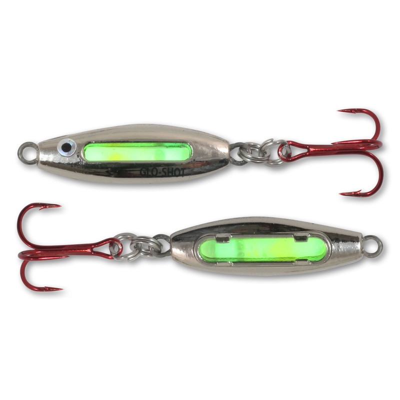 VMC Flash Champ Ice Fishing Spoon - Glow Green Fire UV, 1/16oz