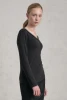 V-neck t-shirt in stretch modal jersey with viscose georgette collar edge