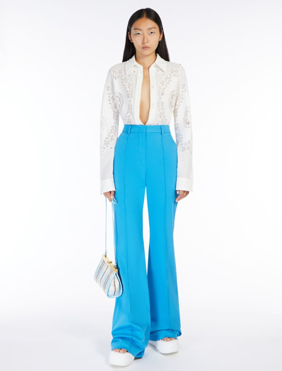 Sportmax Augusta Gabardine Cotton Trousers Turquoise