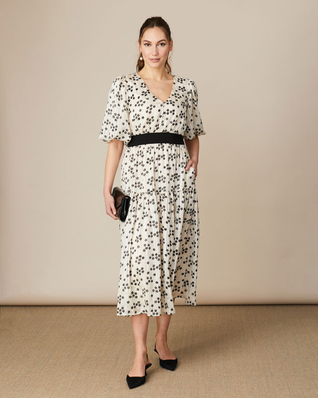 Fee G Thea V Neck Dress with Gathers Anastasia