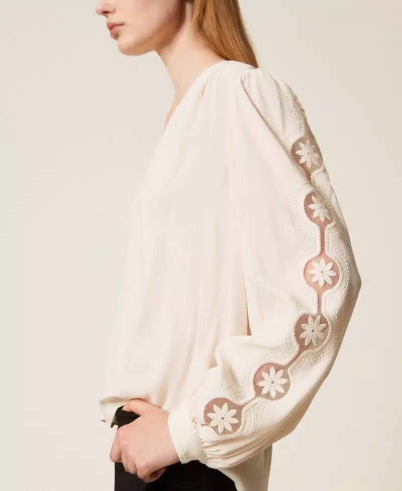 Twinset Woven Blouse Parchment With Embroidery | Anastasia