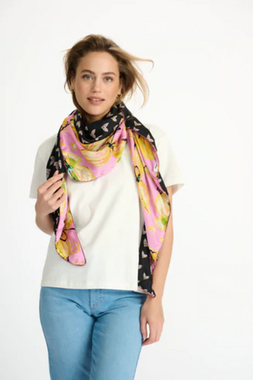 POM Amsterdam Double Lily Pink and Black Triangle Scarf POM Amsterdam Double Lily Pink and Black Triangle Scarf