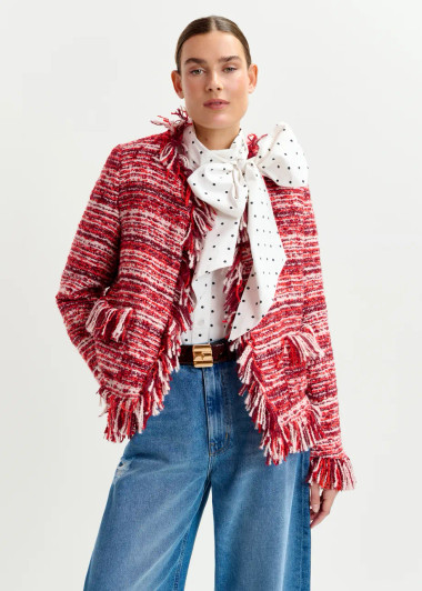 Essentiel Antwerp Fringed Jacket Burgundy