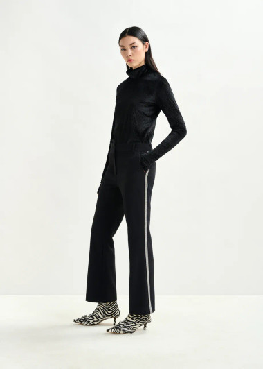 Essentiel Antwerp black flared pants with Rhinestone embellished  side seams