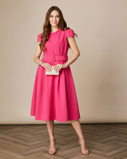 Fee G Charlotte Tailored Dress with Braid Neckline 