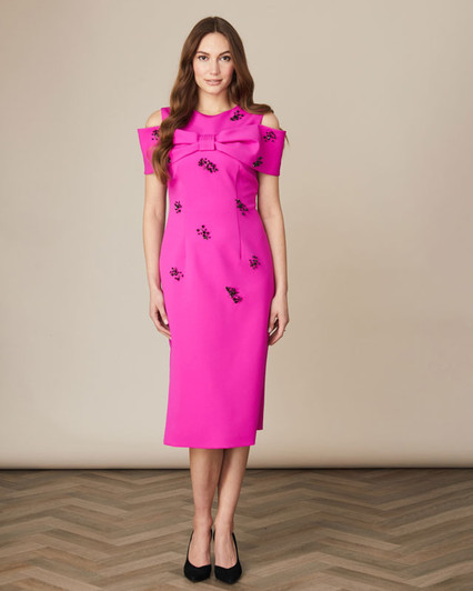 Fee G Phoebe Bow Shoulder Beaded Dress