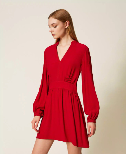 Twinset Woven Dress Red With Embroidery