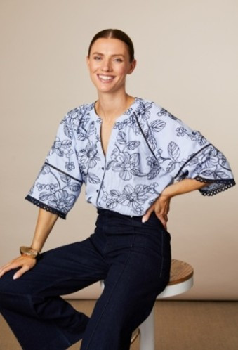 Fee G Gemma Raglan Blouse with Short Sleeve 