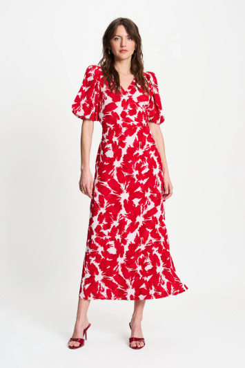 Pom Amsterdam Dress Crinkle Bubble Bloom Red 