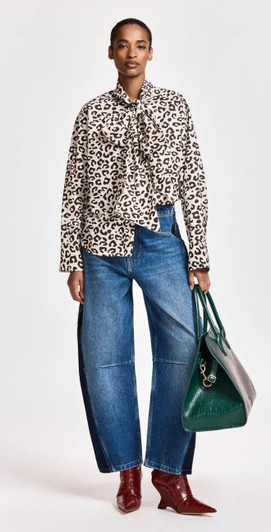 Dark blue panelled barrel-leg jeans