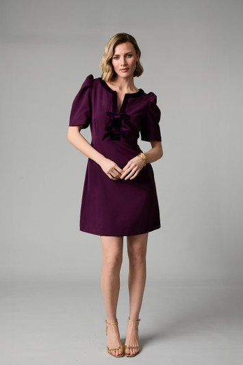 Fee G Sara Velvet Bow Dress Plum 