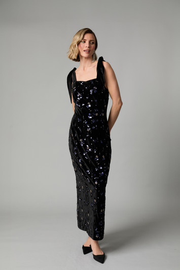Fee G Victoria Long Beaded Dress Black