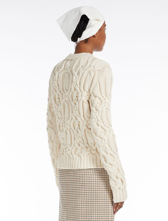 Sportmax Flash Fitted Cotton Sweater in Ivory Beige