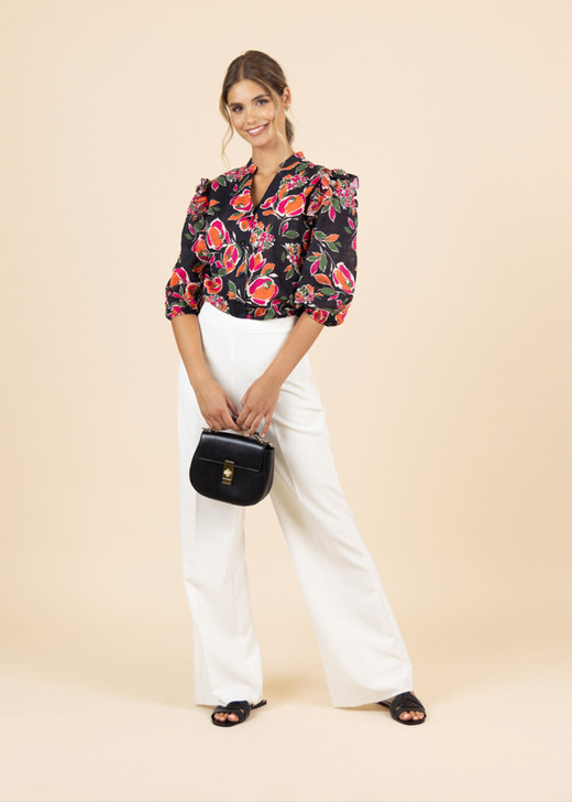 Fee G Alexis Printed Blouse with Frill Shoulder 