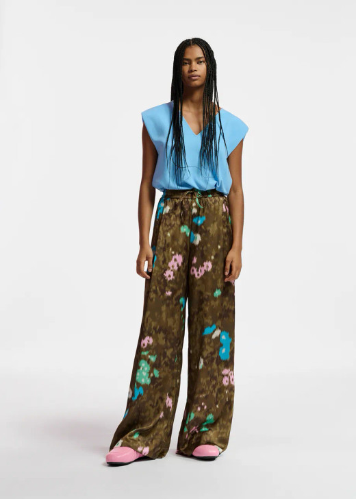 Essentiel Antwerp Fault Khaki Floral Wide-Leg Pants