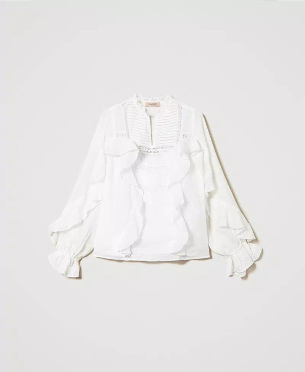 Twinset Ramie Blouse with Lace White