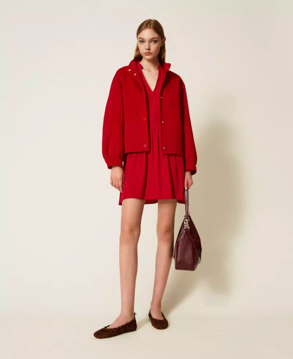 Twinset Woven Dress Red With Embroidery