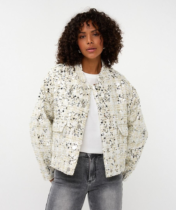 Esqualo Sequin Bomber Jacket Off-White 