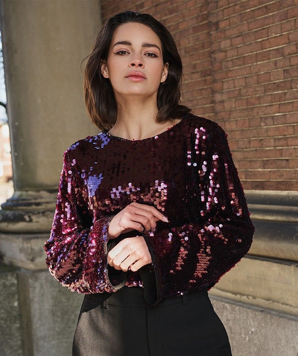 Esqualo Top Flared Sleeve Sequins