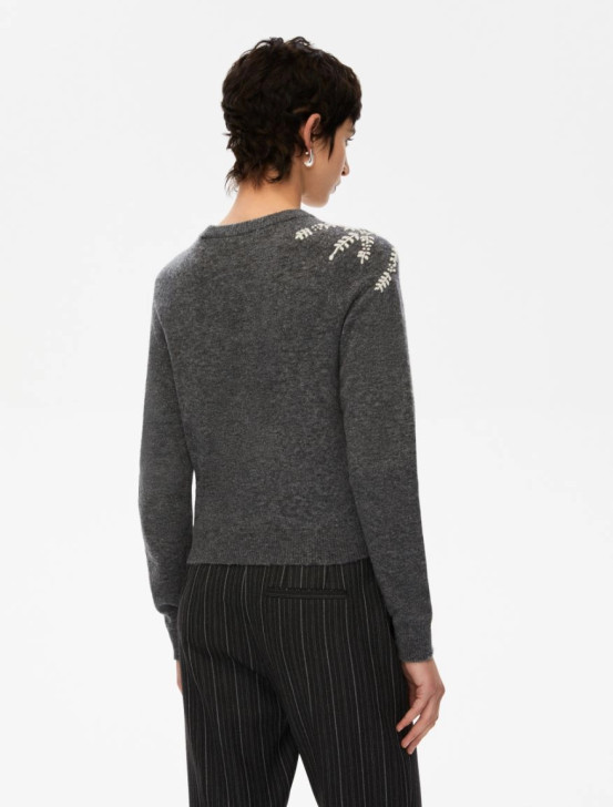 iBlues Embroidered Sweater Melange Dark Grey