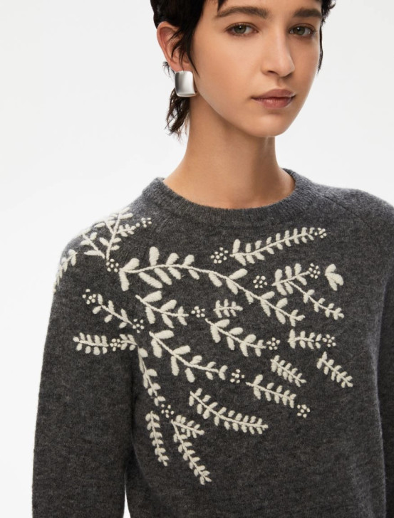 iBlues Embroidered Sweater Melange Dark Grey