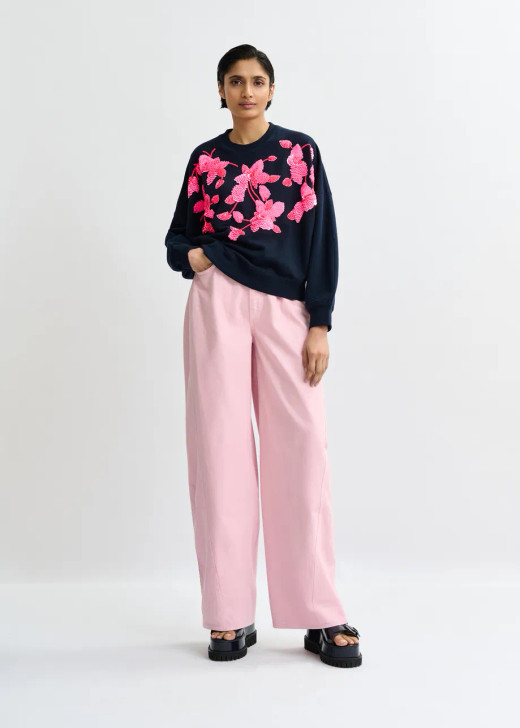Essentiel Antwerp Pink Floral Sequin Embroidered Sweatshirt