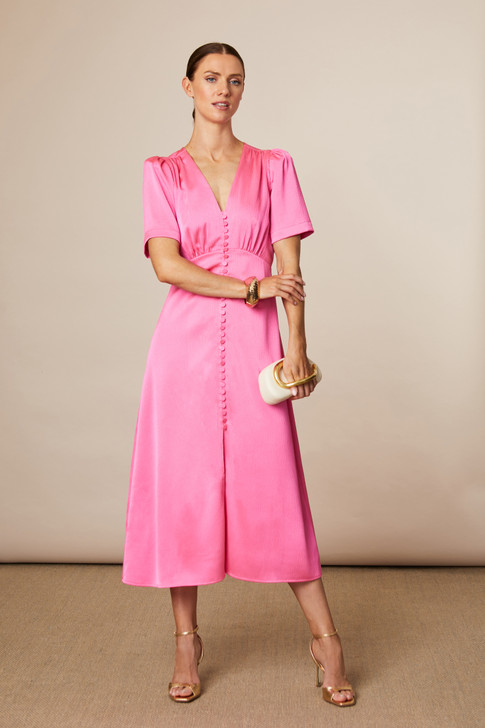 Fee G Chrissie Long Dress with Button Front Pink