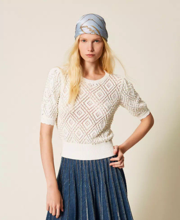 Twinset Diamond pattern jumper with pearls