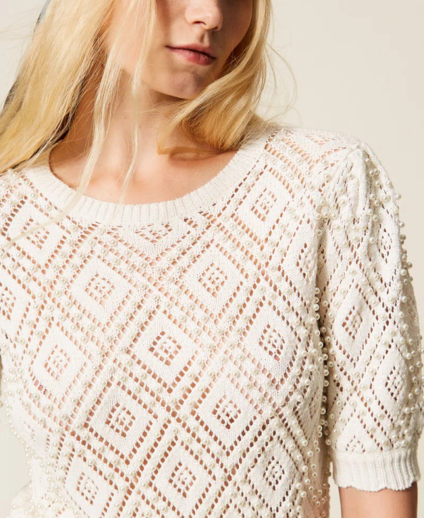 Twinset Diamond pattern jumper with pearls