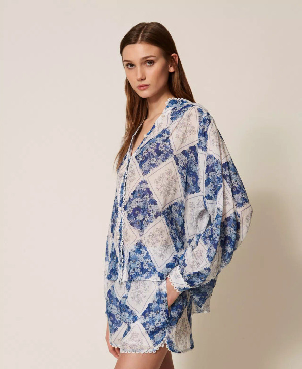 Twinset Ramie shirt with floral print