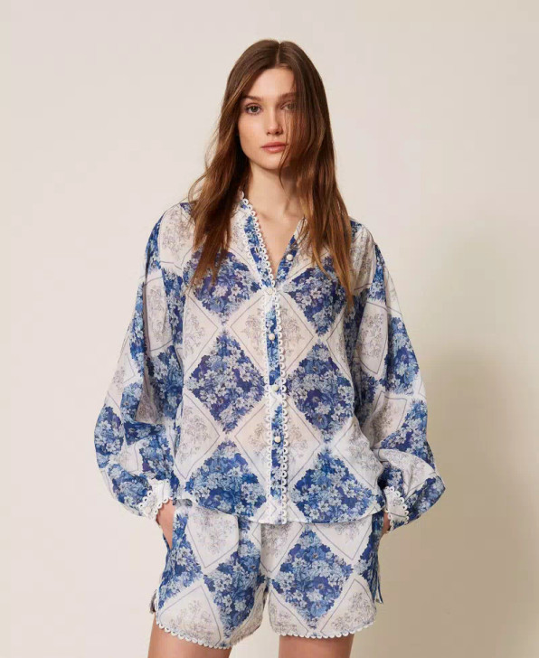 Twinset Ramie shirt with floral print