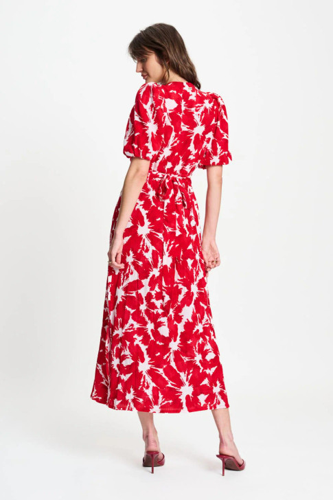 Pom Amsterdam Dress Crinkle Bubble Bloom Red 