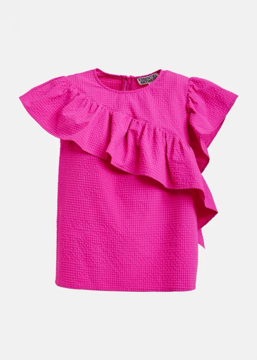 Essentiel Antwerp Pink asymmetrical top with ruffle details
