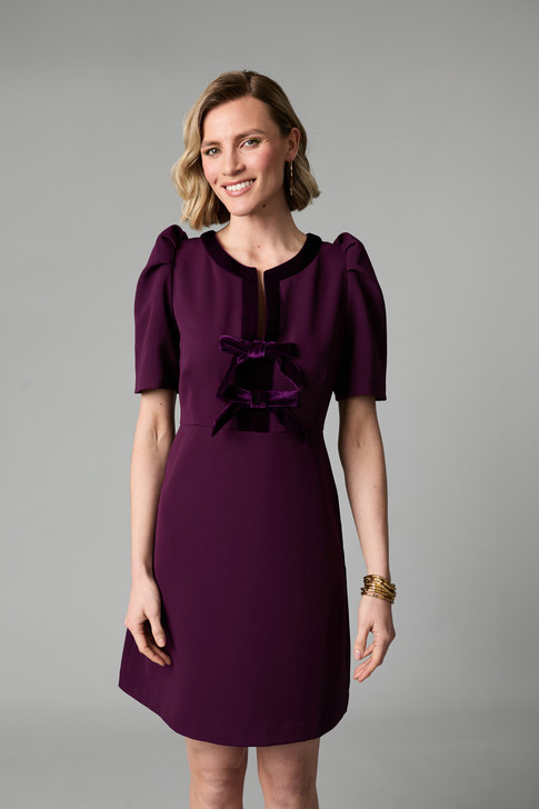 Fee G Sara Velvet Bow Dress Plum 