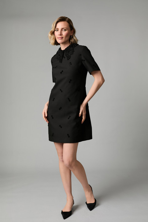 Fee G Dragonfly Beaded Collar Dress Black