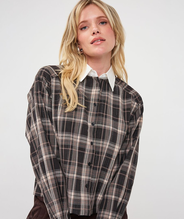 Esqualo Blouse Short Check Strass Print