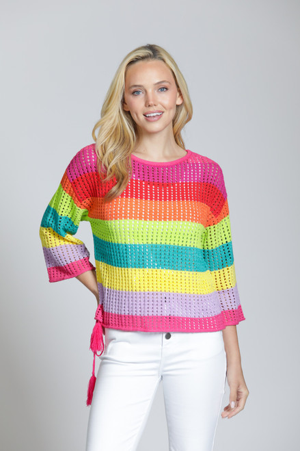APNY LATTICE STRIPE CREWNECK SWEATER