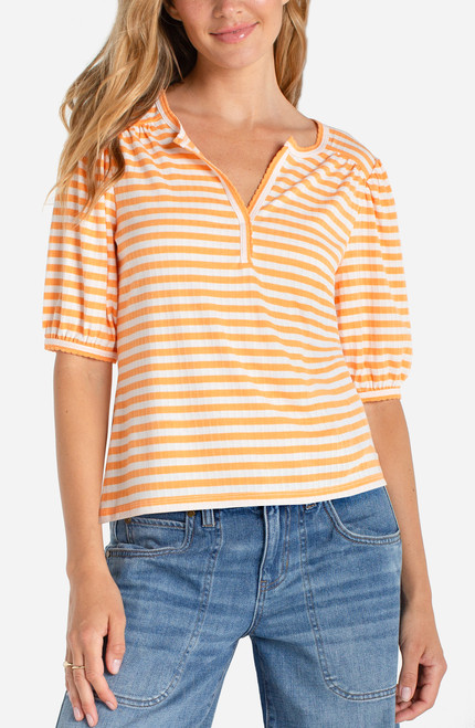 ELBOW SLEEVE HENLEY KNIT SWEATER