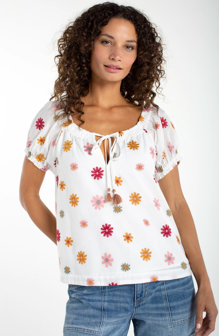 SHORT SLEEVE TIE NECK TOP