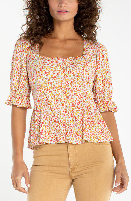 1/2 PUFF SLEEVE PEPLUM TOP