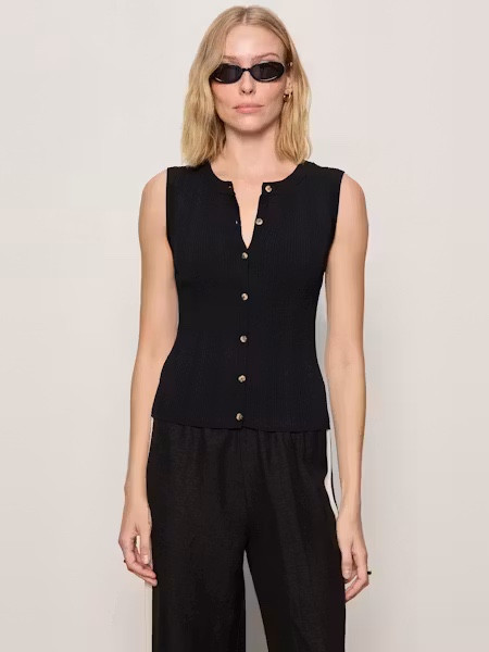 MANHATTAN RIB BUTTON CARDI - BLACK