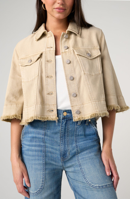 3/4 SLV FRAYED FLOUNCE JACKET - LIGHT KHAKI