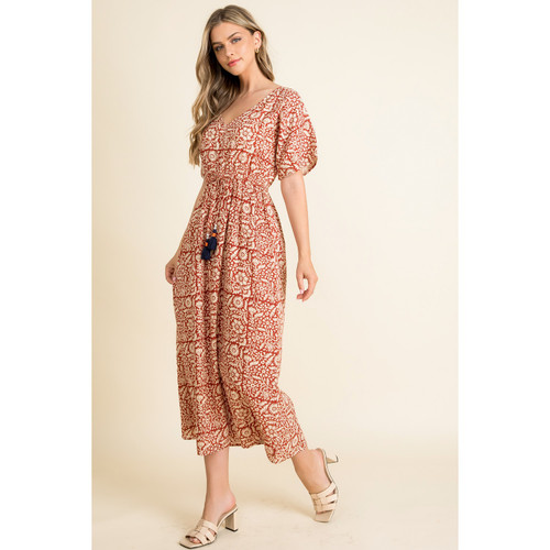 THML SHORT SLEEVE V-NECK MAXI - RUST