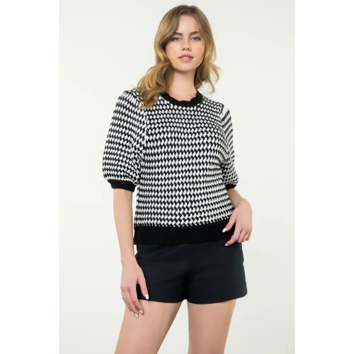 THML SHORT SLEEVE KNIT TOP - BLACK