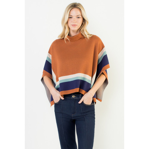 THML COLORBLOCKED KNIT PONCHO TOP - CAMEL