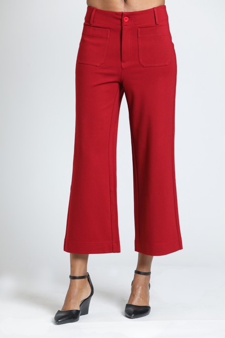 APNY PONTE CROPPED WIDE LEG PANT W/PATCH POCKET - RED VELVET