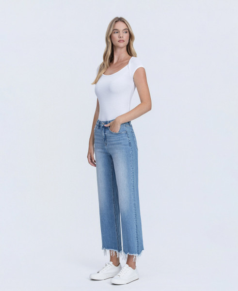 FLYING MONKEY HIGH RISE CROP SLIM WIDE JEANS