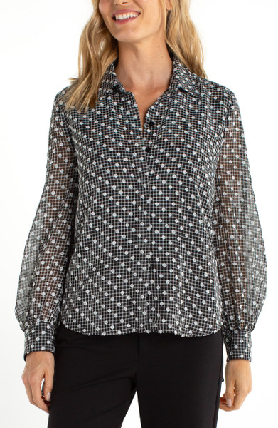 LONG SLV COLLARED WOVEN BLOUSE W/SLV TIE DETL