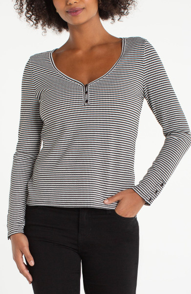 3/4 BUTTON SLV HENLEY KNIT TOP